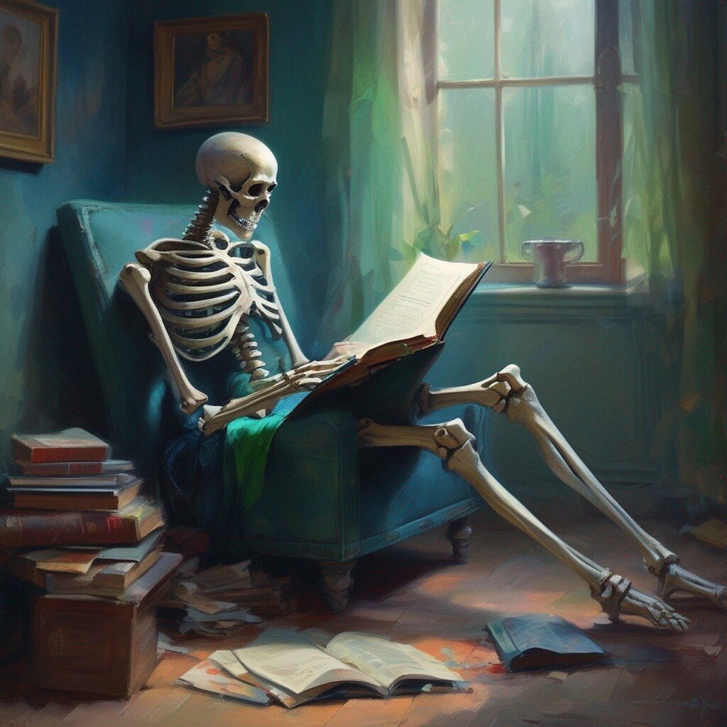 ai generated, skeleton, reading-8693204.jpg